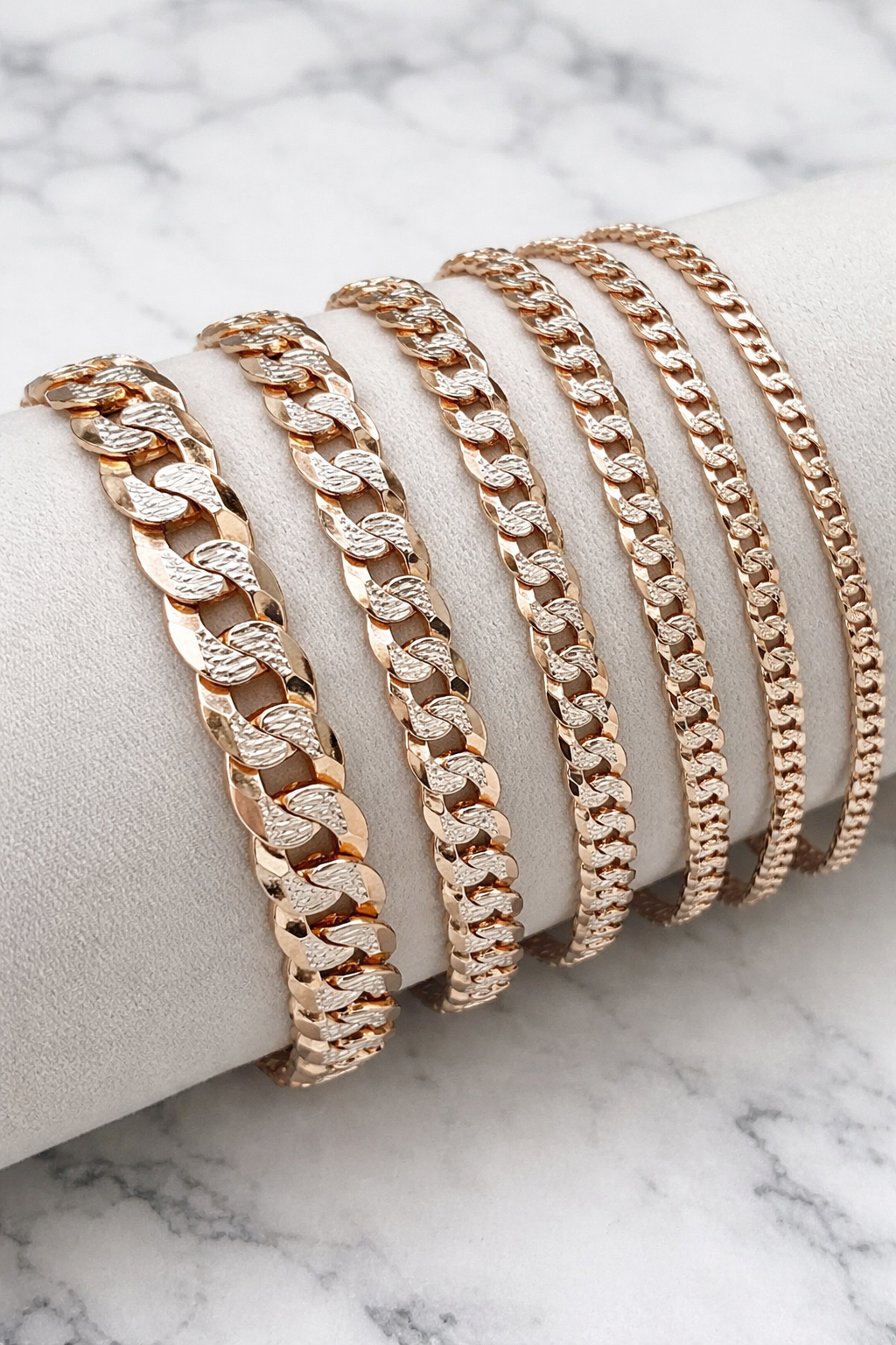 Two Tone FLAT Curb Cuban Bracelets 14k Rose Gold Finish over Solid 925 Sterling Silver 3mm to 10.5mm