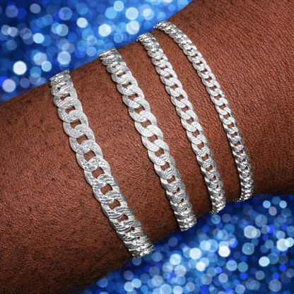 Diamond Cut FLAT Curb Cuban Bracelets Solid 925 Sterling Silver 4mm to 8mm