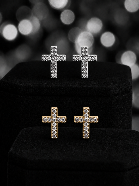 Tiny Cross Earrings – Gold or Silver