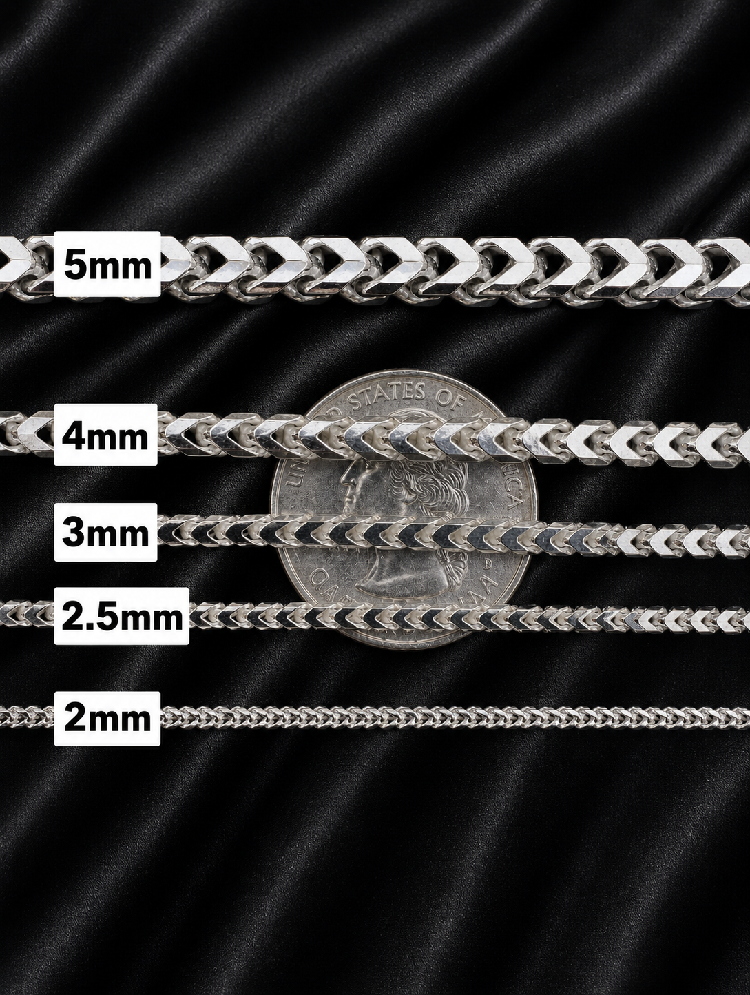 Franco Chains Solid 925 Sterling Silver 2mm to 5mm