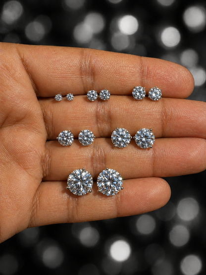 Sterling Silver Moissanite 3 Prong Martini Set Solitaire Stud Earrings 3mm to 10mm PUSH BACKS