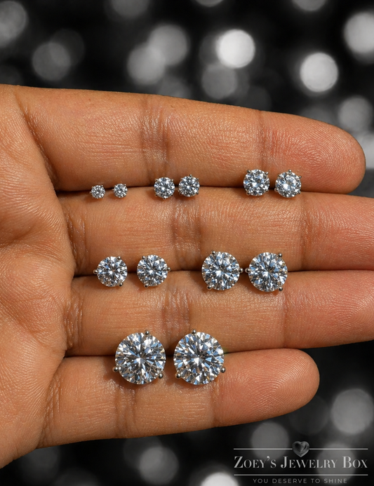 Sterling Silver Moissanite 3 Prong Martini Set Solitaire Stud Earrings 3mm to 10mm PUSH BACKS