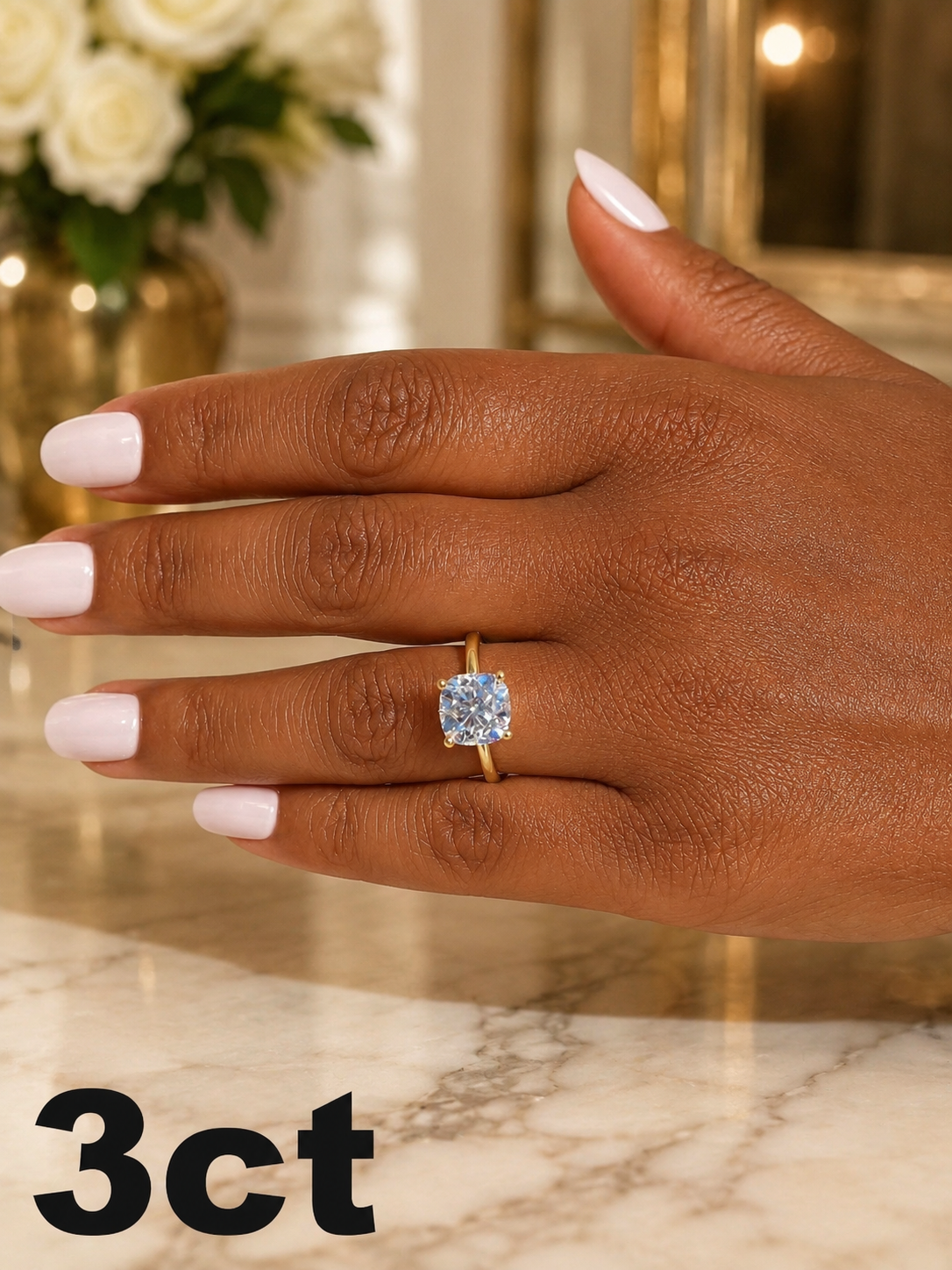Moissanite Cushion Cut Solitaire Engagement Ring 925 Sterling Silver~14k Gold Vermeil Finish 1ct, 2ct, 3ct (Copy)