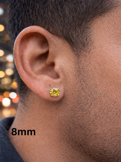 Canary Yellow Moissanite Stud Earrings 14k Gold Vermeil Over 925 Sterling Silver