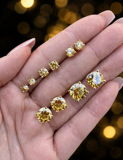 Canary Yellow Moissanite Stud Earrings 14k Gold Vermeil Over 925 Sterling Silver