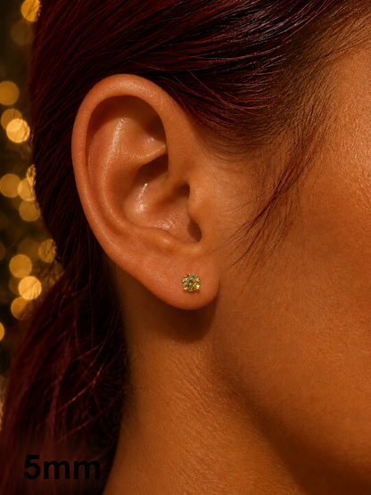 Canary Yellow Moissanite Stud Earrings 14k Gold Vermeil Over 925 Sterling Silver