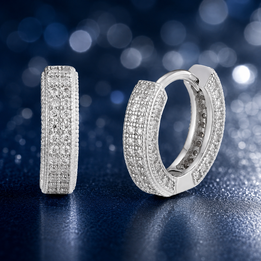12mm Moissanite Huggie Hoop Earrings 925 Sterling Silver Rhodium Finish