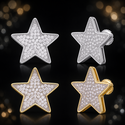 Large Star Earrings CZ, Gold or Silver