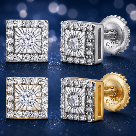 Super Iced Out Small 6mm Square Stud Earrings - Screw Back Closure