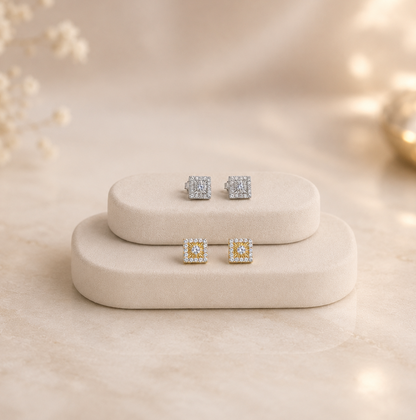 Super Iced Out Small 6mm Square Stud Earrings - Screw Back Closure