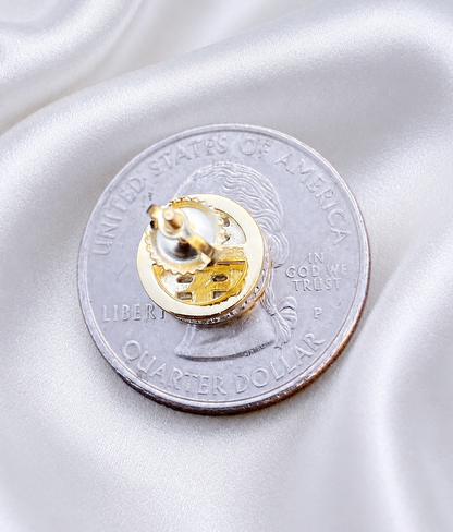 Round Baguette Stud Earrings - Screw Back Closure