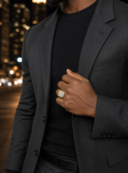 Moissanite Square Iced Out Chicago Ring (14k Gold Vermeil, 925 Silver)