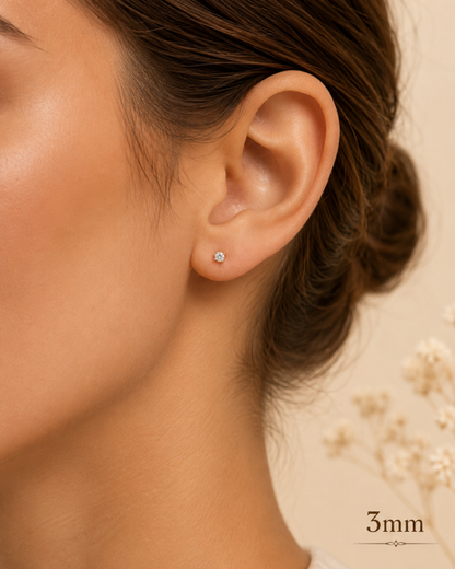 Gold Over Sterling Silver Moissanite 3 Prong Martini Set Solitaire Stud Earrings 3mm to 10mm PUSH BACKS