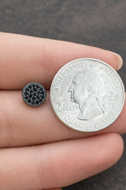Iced Out Round Black 3D Stud Earrings - Screw Back Closure