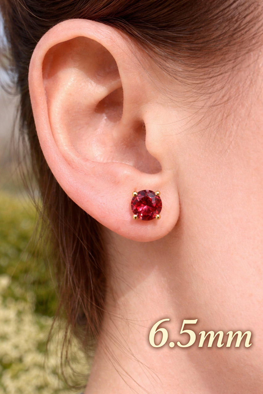 Ruby Red Moissanite Gold Over 925 Sterling Silver Stud Earrings 3mm - 8mm Screw Backs