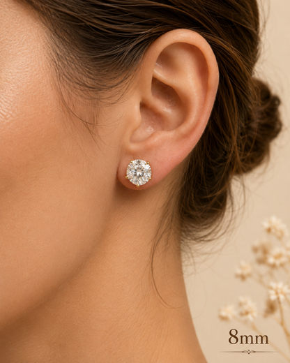 Gold Over Sterling Silver Moissanite 3 Prong Martini Set Solitaire Stud Earrings 3mm to 10mm PUSH BACKS