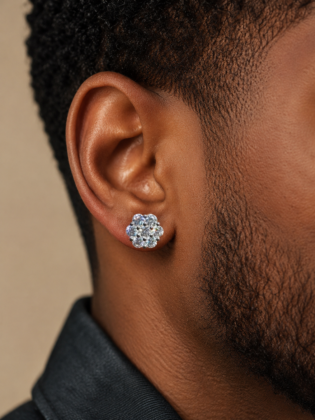 925 Sterling Silver Moissanite Floral Honeycomb Design Stud Earrings 6mm - 11mm