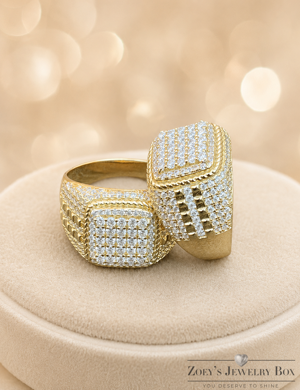 Moissanite Square Iced Out Chicago Ring (14k Gold Vermeil, 925 Silver)