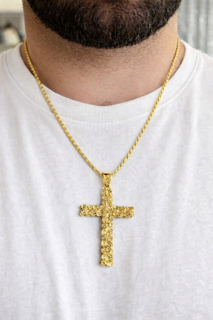 14k Gold over 925 Sterling Silver Nugget Cross Pendant