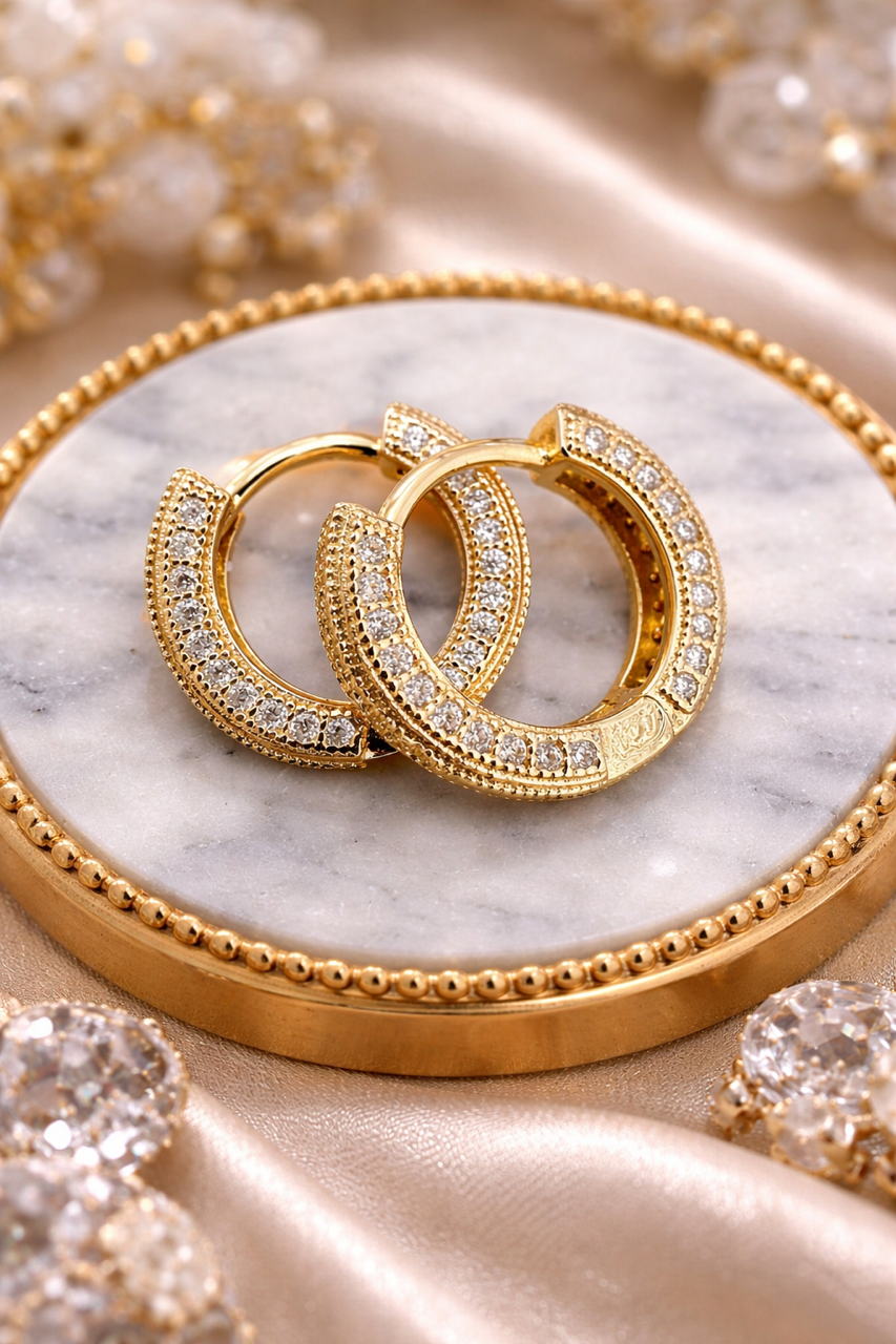 12mm Moissanite Huggie Hoop Earrings Gold Vermeil Over 925 Sterling Silver
