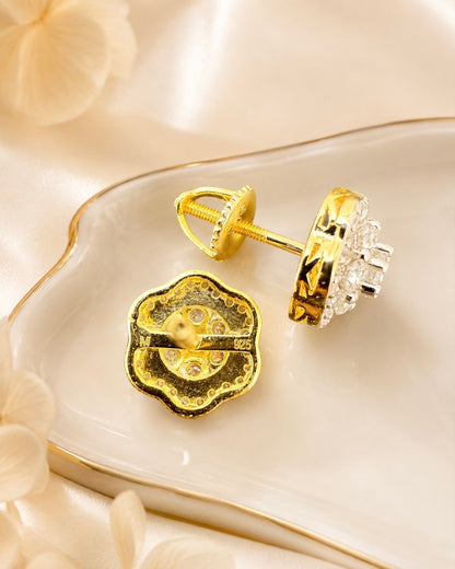 14k Gold Vermeil Over 925 Sterling Silver Moissanite Floral Cluster Stud Earrings 7.5mm - 11mm