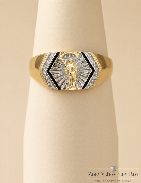 Men’s 925 Silver Gold Vermeil Grim Reaper CZ Pinky Ring