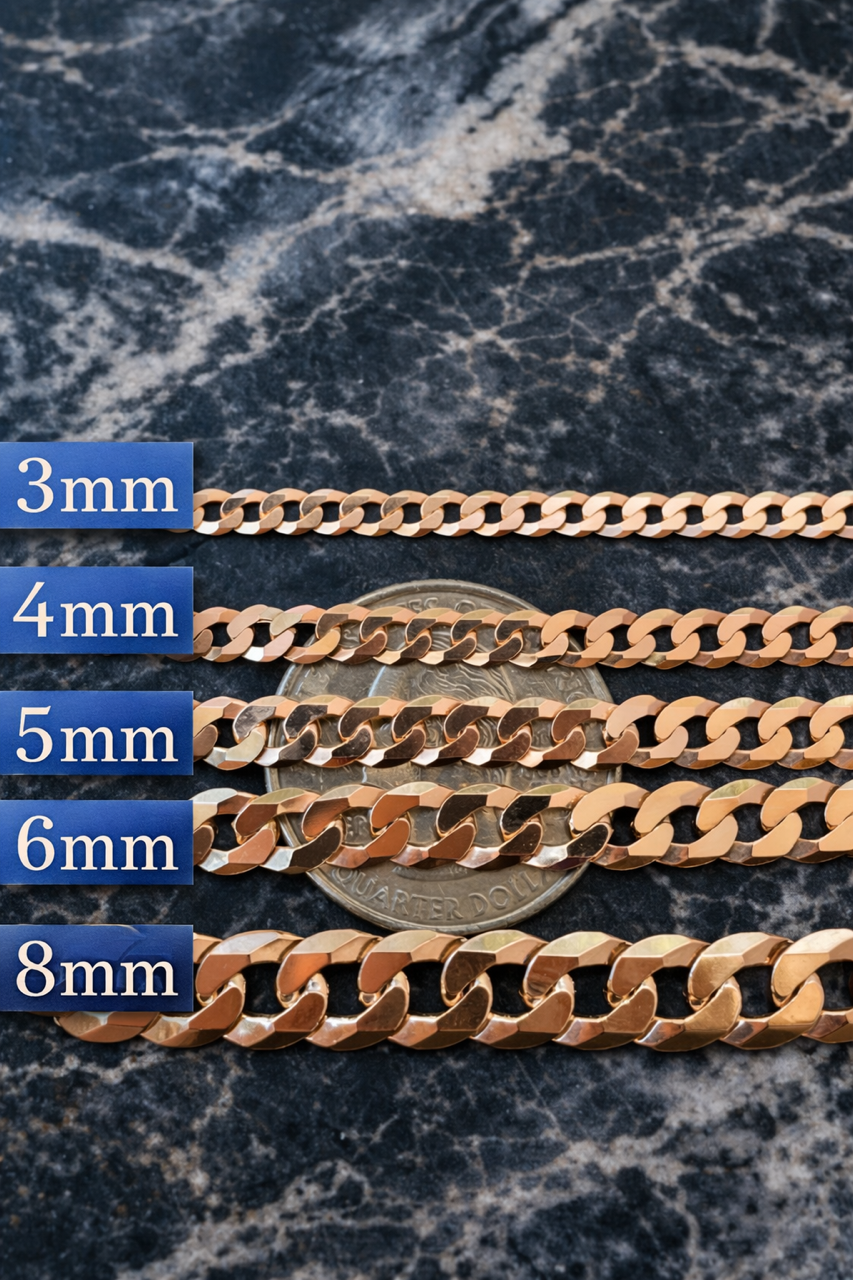 FLAT Curb Cuban Bracelets Rose Gold Over Solid 925 Sterling Silver 3mm to 10.5mm