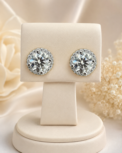 Premium Moissanite Iced Out Halo Stud Earring Set 14k Gold Vermeil over 925 Sterling Silver