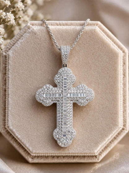 Baguette Moissanite 925 Sterling Silver Gothic Cross Pendant - 3 Sizes
