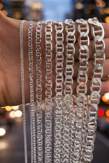 925 Sterling Silver Mariner Link Chains and Bracelets 2.5mm to 16mm
