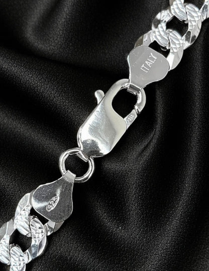 Diamond Cut FLAT Curb Cuban Chains Solid 925 Sterling Silver 3mm to 10.5mm