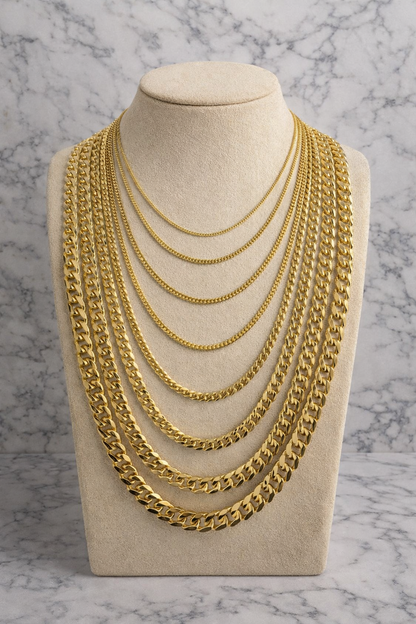 Miami Cuban Chains with Lobster Clasp 14k Gold Finish over Solid 925 Sterling Silver