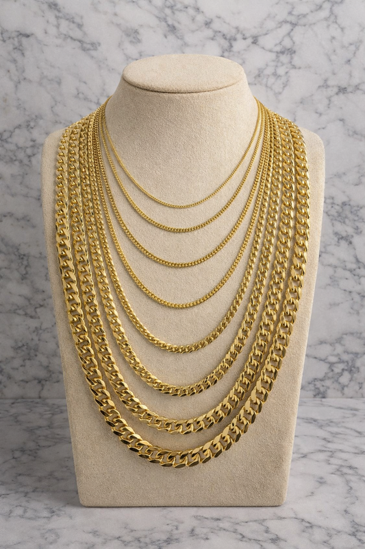 Miami Cuban Chains with Lobster Clasp 14k Gold Finish over Solid 925 Sterling Silver