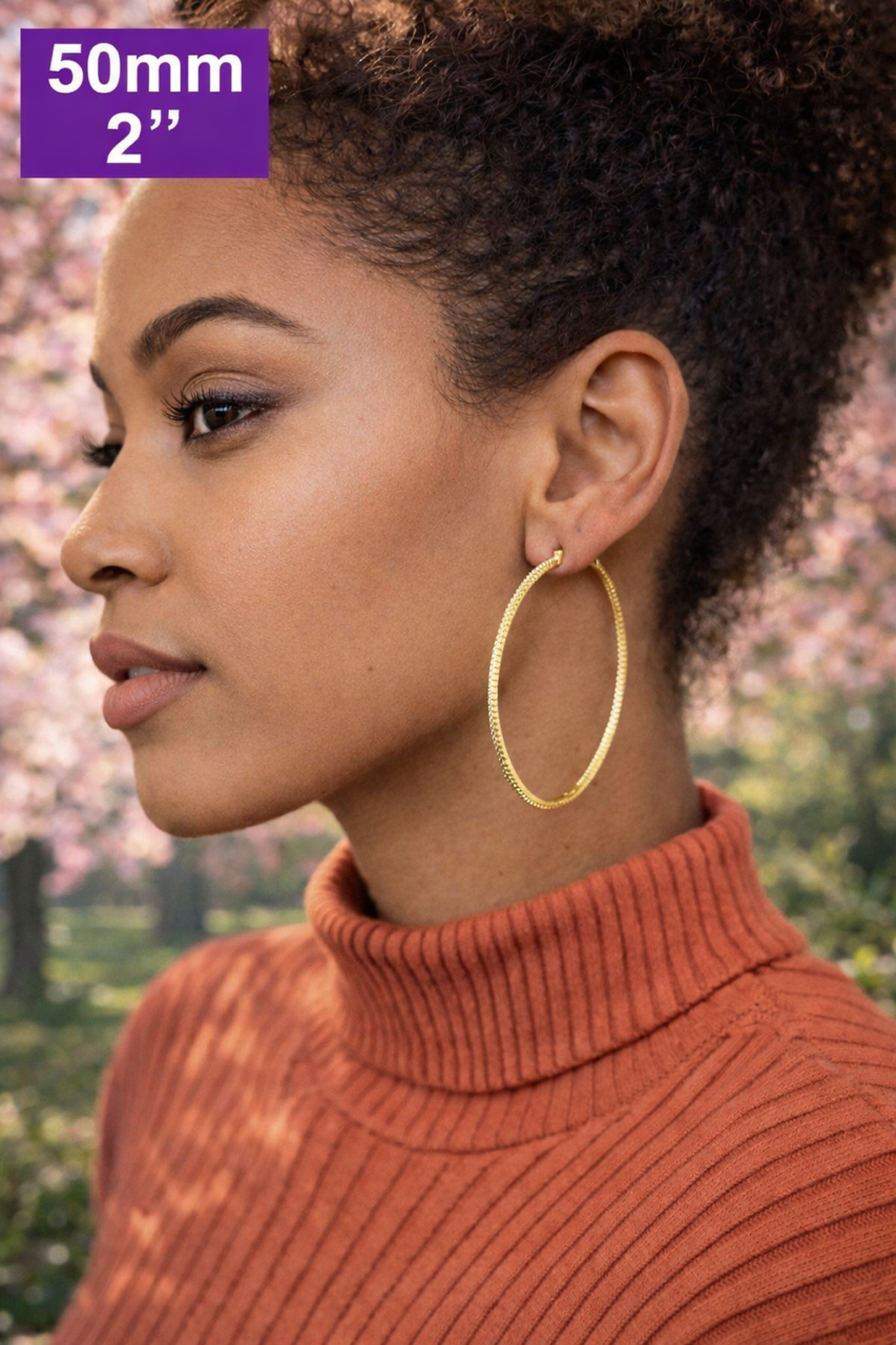 14k Gold Vermeil Over Sterling Silver CZ Hoop Earrings 18mm - 50mm