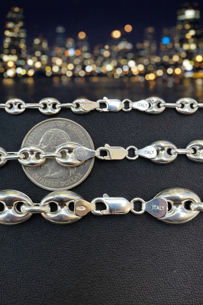 925 Sterling Silver Hollow Puffed Gucci Mariner Chains and Bracelets 6mm, 8mm, 12mm