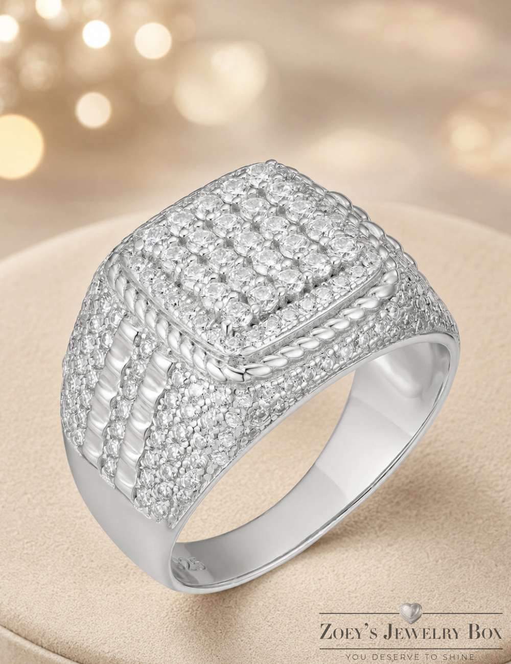 Silver Square Moissanite Ring