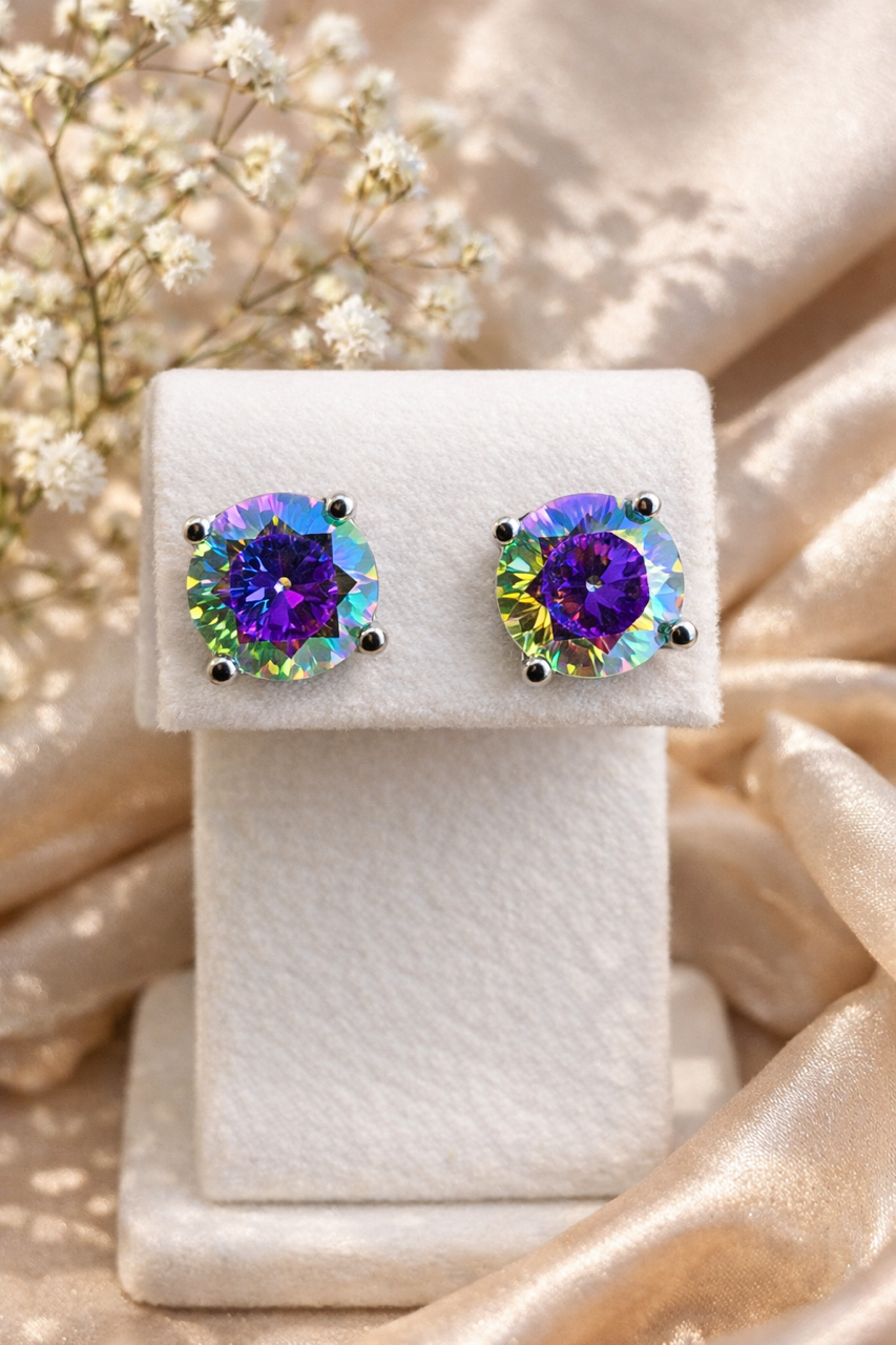 Rainbow Opal Moissanite 925 Sterling Silver Stud Earrings 3mm - 8mm Screw Backs