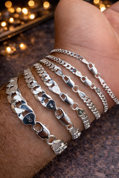 FLAT Curb Cuban Bracelets Solid 925 Sterling Silver 3mm to 10.5mm
