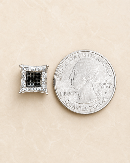 3D Kite Classic Iced Out Earrings (925 Silver, Black CZ Stones, 11.5mm)
