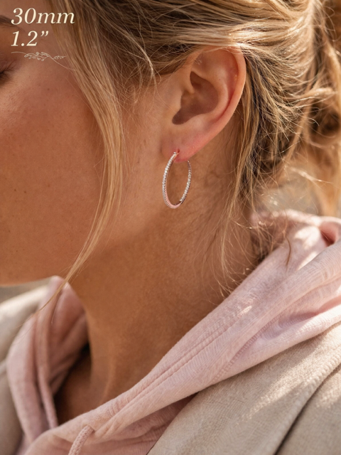 Rose Gold Vermeil Over Sterling Silver CZ Hoop Earrings 18mm - 50mm