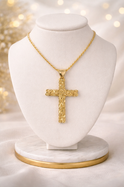 14k Gold over 925 Sterling Silver Nugget Cross Pendant