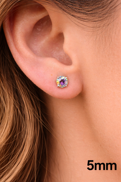 Rainbow Opal Moissanite 925 Sterling Silver Stud Earrings 3mm - 8mm Screw Backs