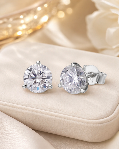 Sterling Silver Moissanite 3 Prong Martini Set Solitaire Stud Earrings 3mm to 10mm PUSH BACKS
