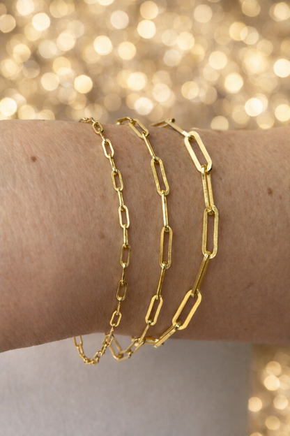 14k Gold Over Solid 925 Sterling Silver Paper Clip Bracelets 2.5mm, 3mm, 4mm