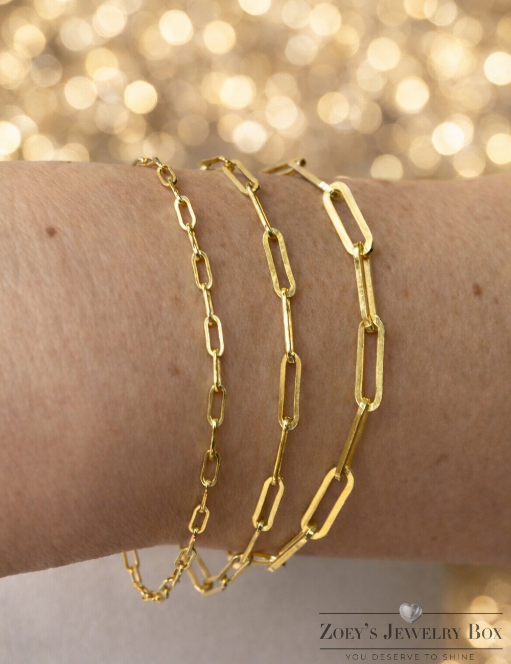 14k Gold Over Solid 925 Sterling Silver Paper Clip Bracelets 2.5mm, 3mm, 4mm
