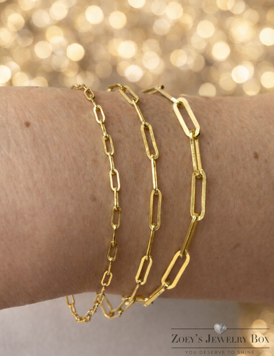 14k Gold Over Solid 925 Sterling Silver Paper Clip Bracelets 2.5mm, 3mm, 4mm
