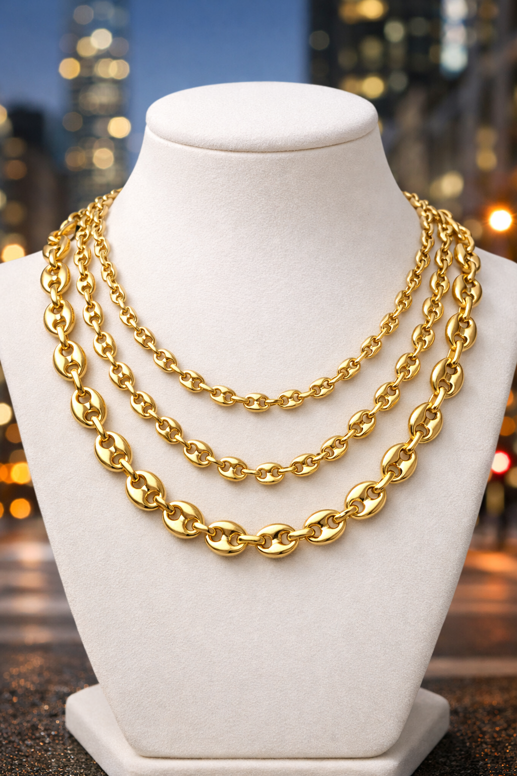 14k Gold Vermeil Over 925 Sterling Silver Hollow Puffed Gucci Mariner Chains and Bracelets 6mm, 8mm, 12mm