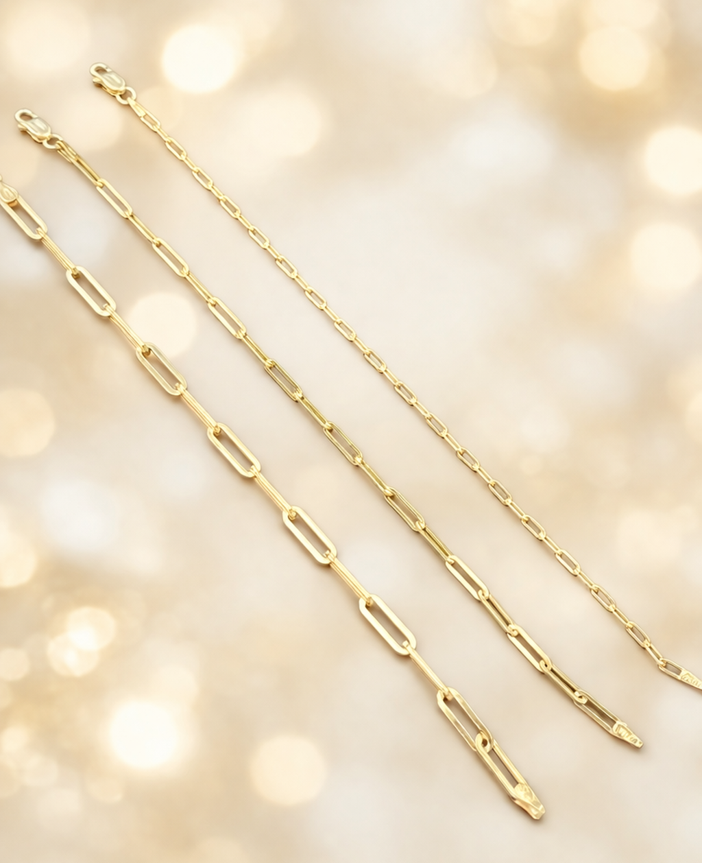 14k Gold Over Solid 925 Sterling Silver Paper Clip Bracelets 2.5mm, 3mm, 4mm