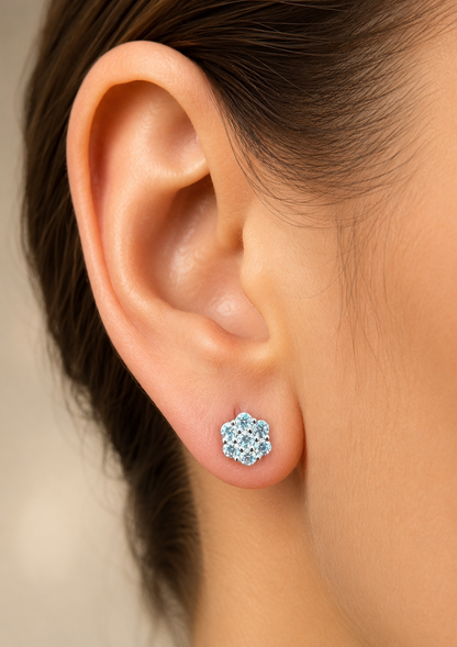 925 Sterling Silver Moissanite Floral Honeycomb Design Stud Earrings 6mm - 11mm