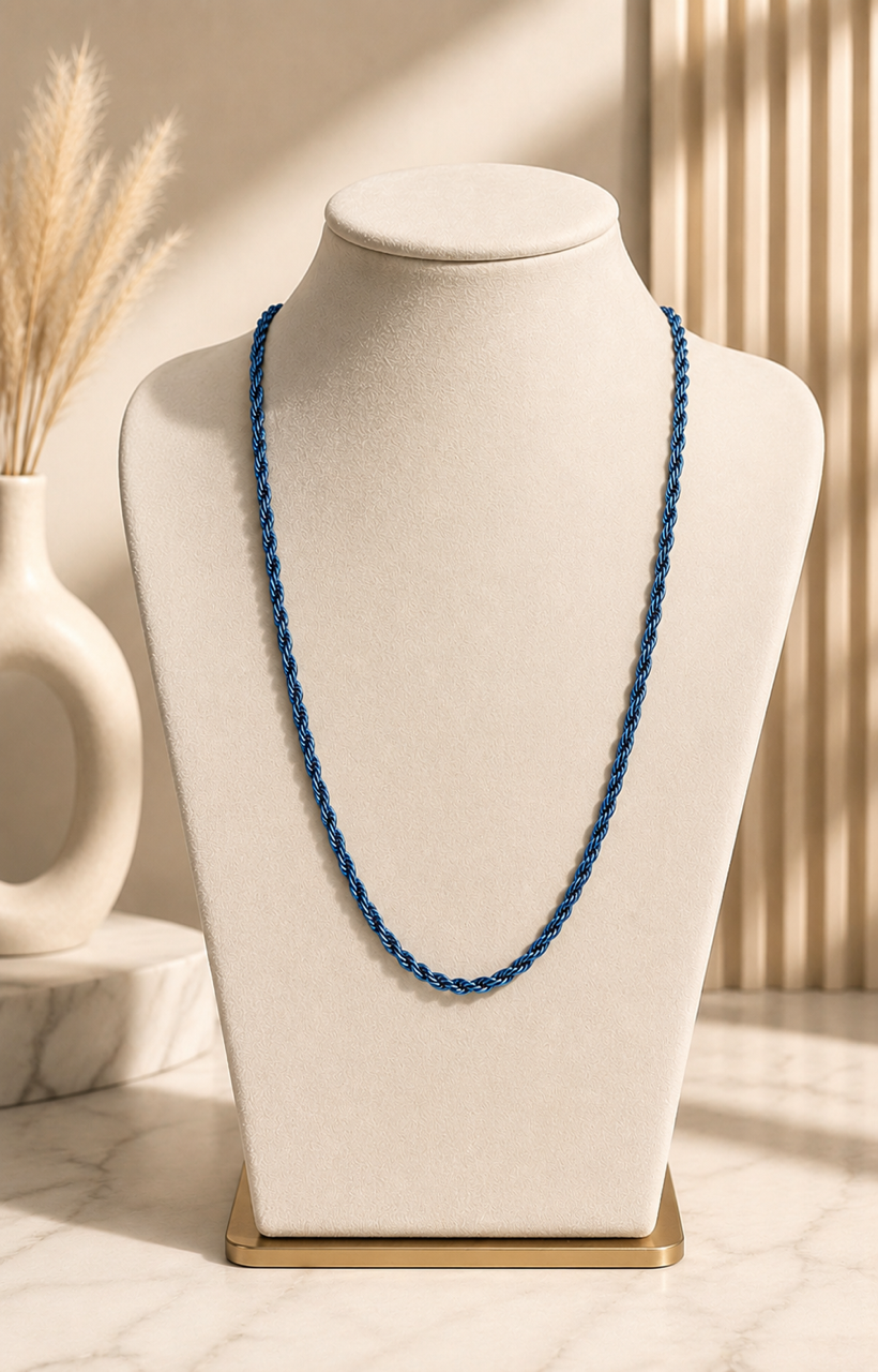 4mm Blue Stainless Steel Rope Chain 20" and 24" lengths Available